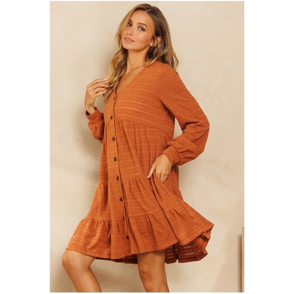 047 Boho Button up Ruffle Mini Dress - Picture 4 of 6